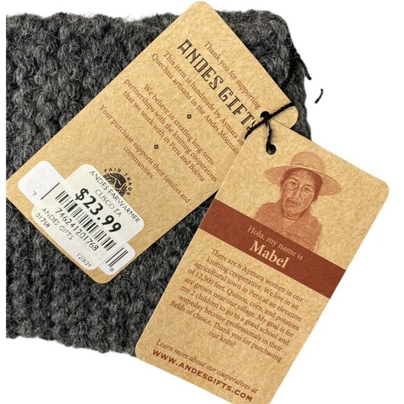 Andes Gifts Alpaca Merino Wool Twist Front Ear Warmer Headband Gray Peru NWT - Picture 3 of 7